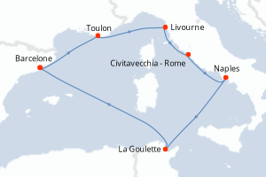 Carte itinéraire croisière - 7 jours au départ de Barcelone - Méditerranée