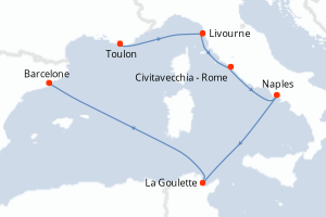 Carte itinéraire croisière - 6 jours au départ de Toulon - Méditerranée
