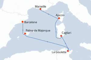 Carte itinéraire croisière - 6 jours au départ de Marseille - Méditerranée