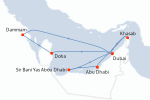Carte itinéraire croisière Emirats Arabe Unis, Arabie Saoudite, Qatar - 7 jours au départ de Abu Dhabi - Moyen-Orient Dubaï
