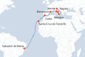 Carte itinéraire croisière - 17 jours au départ de Venise - Brésil