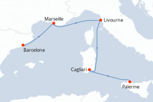Carte itinéraire croisière - 4 jours au départ de Barcelone - Méditerranée