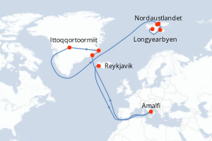 Carte itinéraire croisière - 16 jours au départ de Reykjavik - Spitzberg