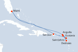 Carte itinéraire croisière - 11 jours au départ de Miami - Caraïbes Bahamas