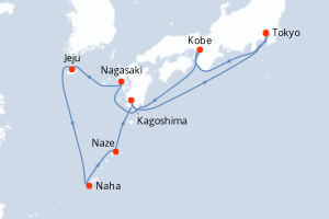 Carte itinéraire croisière - 12 jours au départ de Tokyo - Asie