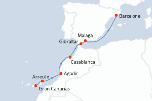 Carte itinéraire croisière - 7 jours au départ de Gran Canarias - Méditerranée