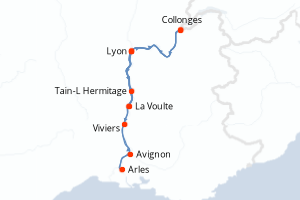 Carte itinéraire croisière Escales incontournables du Rhône entre Lyon, la Camargue et la Provence avec un dîner OFFERT à l Abbaye de Collonges - Paul Bocuse - 6 jours au départ de Lyon - Rhône Saone
