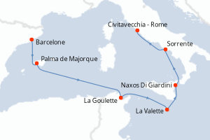 Carte itinéraire croisière - 7 jours au départ de Barcelone - Méditerranée