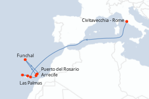 Carte itinéraire croisière - 10 jours au départ de Civitavecchia - Rome - Iles Canaries