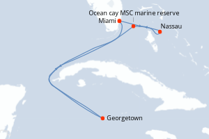 Carte itinéraire croisière - 6 jours au départ de Miami - Caraïbes Bahamas