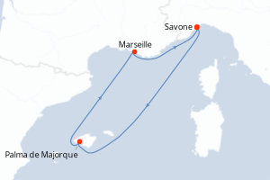 Carte itinéraire croisière - 4 jours au départ de Savone - Méditerranée