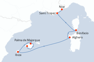 Carte itinéraire croisière - 7 jours au départ de Nice - Iles Baleares