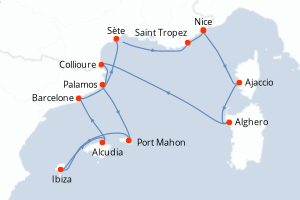 Carte itinéraire croisière - 12 jours au départ de Nice - Méditerranée
