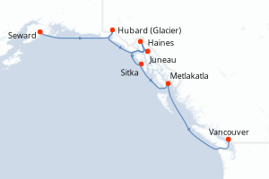 Carte itinéraire croisière - 7 jours au départ de Seward - Alaska