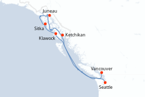 Carte itinéraire croisière - 7 jours au départ de Seattle - Alaska