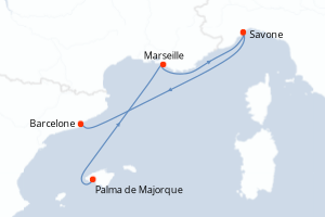 Carte itinéraire croisière - 3 jours au départ de Palma de Majorque - Méditerranée