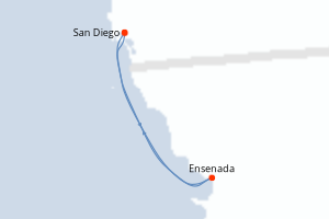 Carte itinéraire croisière - 4 jours au départ de San Diego - Amérique du Nord