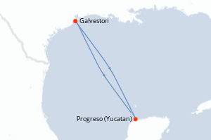 Carte itinéraire croisière - 5 jours au départ de Galveston - Caraïbes Mexique