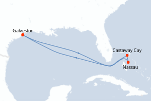Carte itinéraire croisière - 7 jours au départ de Galveston - Caraïbes Mexique