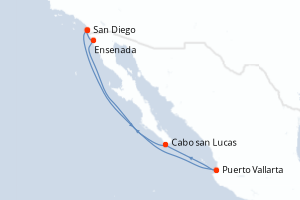 Carte itinéraire croisière - 7 jours au départ de San Diego - Amérique du Nord
