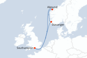 Carte itinéraire croisière - 7 jours au départ de Southampton - Europe du Nord