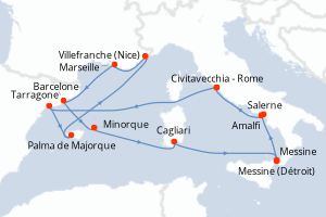 Carte itinéraire croisière - 14 jours au départ de Civitavecchia - Rome - Méditerranée