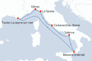 Carte itinéraire croisière - 7 jours au départ de Genes - Méditerranée