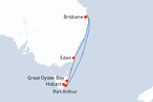 Carte itinéraire croisière - 9 jours au départ de Brisbane - Australie Nouvelle Zélande