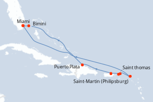 Carte itinéraire croisière - 10 jours au départ de Miami - Caraïbes Bahamas