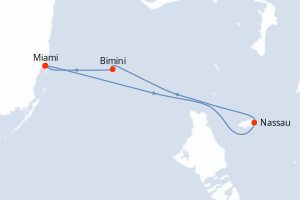 Carte itinéraire croisière - 4 jours au départ de Miami - Caraïbes Bahamas