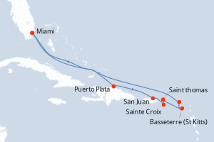 Carte itinéraire croisière - 10 jours au départ de Miami - Caraïbes Bahamas