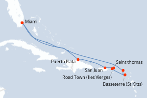 Carte itinéraire croisière - 10 jours au départ de Miami - Caraïbes Bahamas