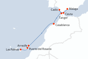 Carte itinéraire croisière - 7 jours au départ de Malaga - Iles Canaries