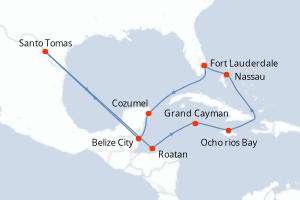 Carte itinéraire croisière - 11 jours au départ de Fort Lauderdale - Caraïbes Bahamas