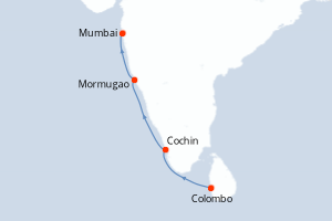 Carte itinéraire croisière - 6 jours au départ de Colombo - Mer Rouge Océan Indien