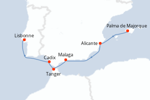 Carte itinéraire croisière - 6 jours au départ de Palma de Majorque - Atlantique