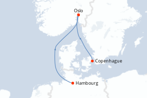 Carte itinéraire croisière - 4 jours au départ de Hambourg - Europe du Nord