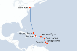 Carte itinéraire croisière - 8 jours au départ de Bridgetown - Amérique du Nord