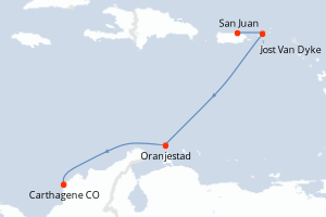 Carte itinéraire croisière - 5 jours au départ de San Juan - Amérique du Sud