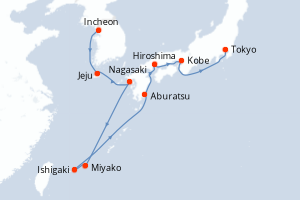 Carte itinéraire croisière - 12 jours au départ de Incheon - Asie