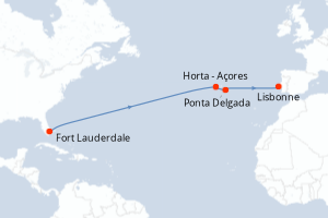 Carte itinéraire croisière - 11 jours au départ de Fort Lauderdale - Atlantique
