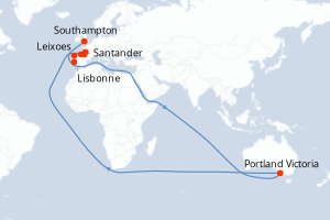 Carte itinéraire croisière - 10 jours au départ de Lisbonne - Europe du Nord
