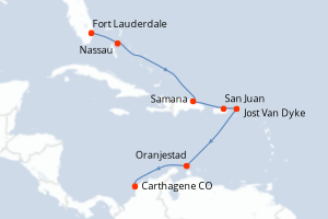 Carte itinéraire croisière - 9 jours au départ de Fort Lauderdale - Amérique du Sud
