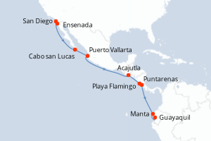Carte itinéraire croisière - 12 jours au départ de San Diego - Amérique du Sud