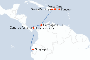 Carte itinéraire croisière - 9 jours au départ de Guayaquil - Caraïbes Bahamas