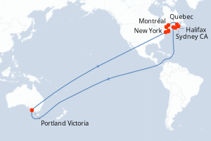 Carte itinéraire croisière - 10 jours au départ de Montréal - Amérique du Nord