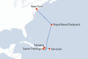 Carte itinéraire croisière - 9 jours au départ de New York - Caraïbes Bahamas