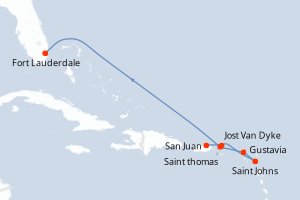 Carte itinéraire croisière - 7 jours au départ de San Juan - Caraïbes Bahamas