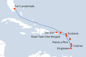 Carte itinéraire croisière - 10 jours au départ de Fort Lauderdale - Caraïbes Bahamas