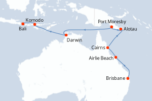 Carte itinéraire croisière - 14 jours au départ de Brisbane - Asie
